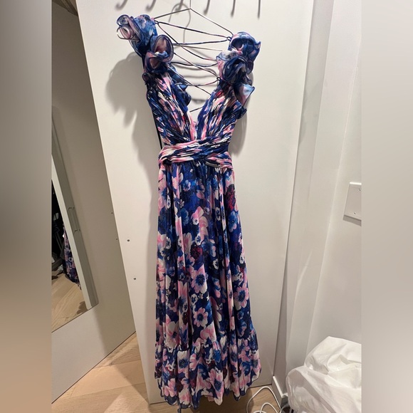 Mac Duggal Blue Floral Ruffle Tiered Dress size 4 - Picture 3 of 5